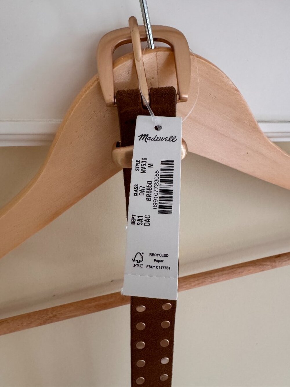 Madewell Studded Suede Belt Brown Size M NWT